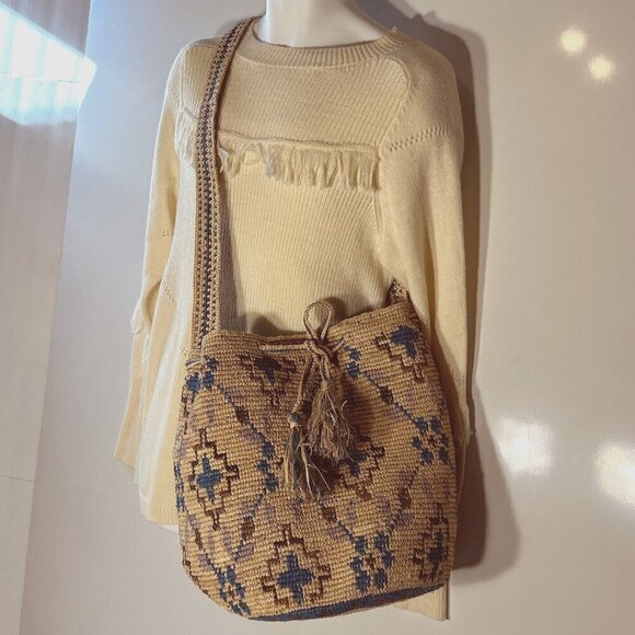 Subtle Luxury Raffia Graphic Natural Woven Tote Bag beach aztec travel southwest - Picture 2 of 8